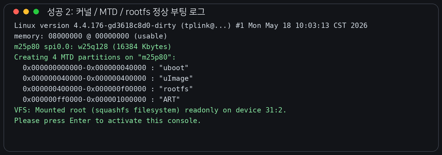 Linux와 rootfs 정상 부팅 로그